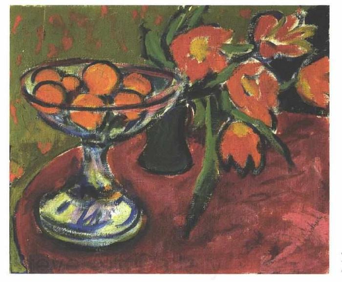 Ernst Ludwig Kirchner Stil live with tulips and oranges Germany oil painting art